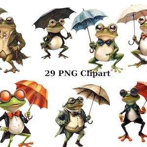 29 Gentleman Frösche Aquarell Clipart, Tiere Clipart, PNG einzelne Bilder auf transparentem Hintergrund, Sublimation