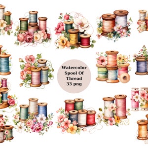 Carrete de acuarela de hilo Clipart, imágenes individuales PNG sobre fondo transparente, sublimación, uso comercial
