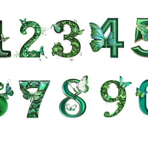 Números de mariposas verdes, números verdes, descarga instantánea para uso comercial, alta resolución, 12x12