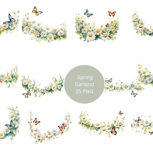 35 Spring Garlands Watercolor Clipart, Spring Clipart, PNG individual images on transparent background, sublimation