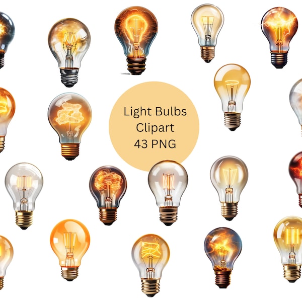 Light Bulbs Clipart, PNG digital files on transparent background, sublimation, commercial use