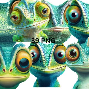 Colorful Chameleon Clipart Set – 39 Cute Lizard Illustrations for Crafts, Stickers, and Digital Art,  Transparent Background,Commercial Use
