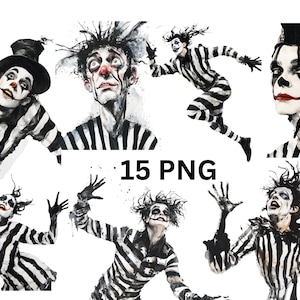 15 Artistas de pantomima Clipart em aquarela, imagens PNG individuais em fundo transparente, sublimação