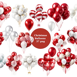 Weihnachten Ballons Clipart, Glitzer und Folie Konfetti Party Clipart für Geburtstage PNG-Format sofortiger Download für kommerzielle Nutzung