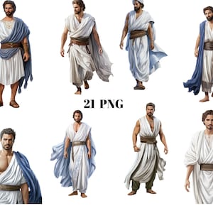 21 cliparts aquarelle hommes grecs, Grèce antique, fichiers numériques PNG sur fond transparent, sublimation, usage commercial
