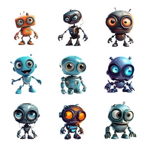 Animated Robots Clipart, PNG images, Instant Download Scrapbook, Junk Journal, Paper Crafts Scrapbooking, Transparent background