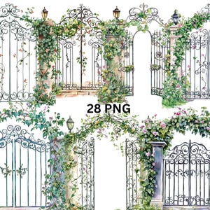 28 Tore in Reben Aquarell Clipart, PNG digitale Dateien auf transparentem Hintergrund, Sublimation, kommerzielle Nutzung