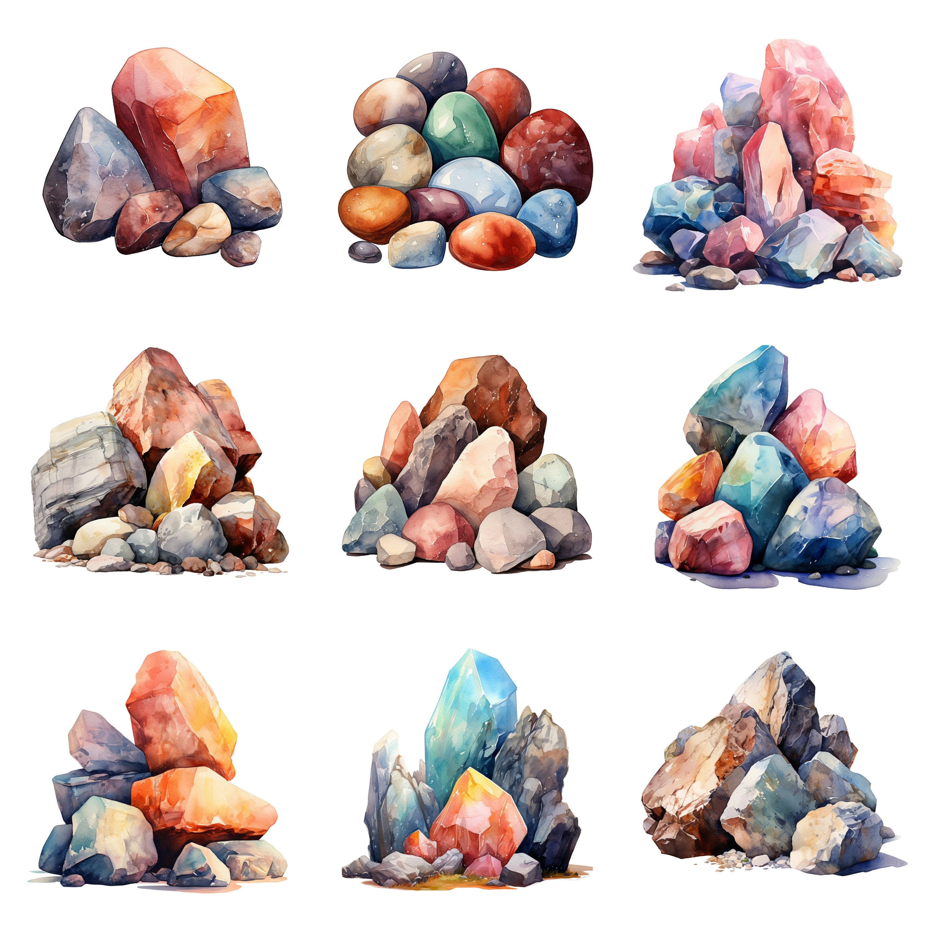 Watercolor Rocks Clipart, PNG Digital Files on Transparent Background ...