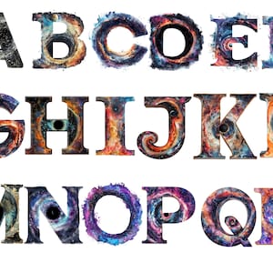 Watercolor Black Hole Alphabet Clipart, PNG individual images on transparent background, sublimation, commercial use