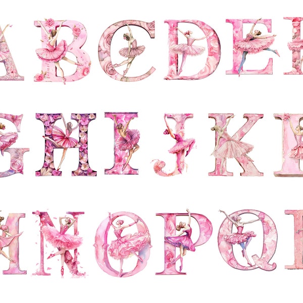 Watercolor Ballerina Alphabet Clipart, PNG individual images on transparent background, sublimation, commercial use