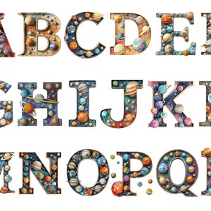 Alphabet des planètes, lettres png, alphabet png, téléchargement immédiat pour un usage commercial, haute résolution, 12 x 12, usage commercial