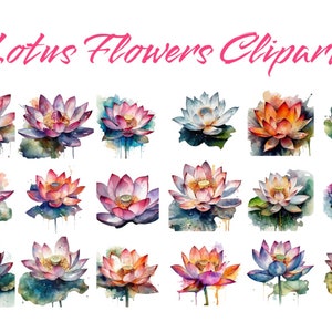 Acquerello fiori di loto Clipart, immagini PNG, Download istantaneo Scrapbook, Junk Journal, Paper Crafts Scrapbooking, Sfondo trasparente