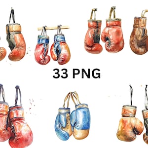 Guantes de boxeo Clipart / 33 PNG Guantes de boxeo vintage digitales, imágenes PNG individuales sobre fondo transparente, sublimación