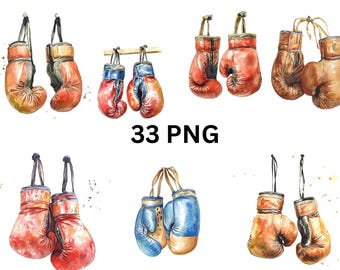 Guantes de boxeo Clipart / 33 PNG Guantes de boxeo vintage digitales, imágenes PNG individuales sobre fondo transparente, sublimación