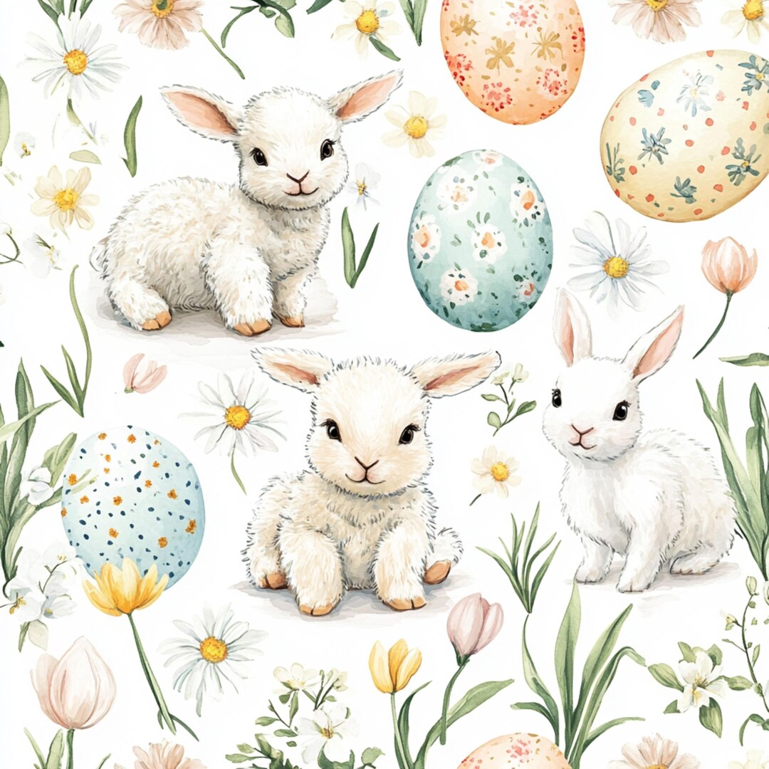 13 Cute Easter Bunny Digital Paper, Pastel Spring Rabbits and Eggs ...