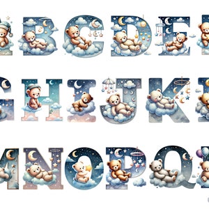 Alfabeto dell'orsacchiotto addormentato, lettere png, alfabeto png, download istantaneo per uso commerciale, alta risoluzione, 12x12, uso commerciale