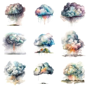 Clouds, Watercolor, 21 png images, Clipart, Junk Journal, Paper Crafts Scrapbooking, Transparent background, Commercial Use