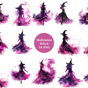Halloween Witches Watercolor Clipart, PNG digital files on transparent background, sublimation, commercial use