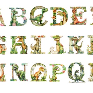 Aquarela Dino Alphabet Clipart, imagens individuais PNG em fundo transparente, sublimação, uso comercial