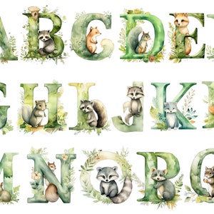 Aquarela Woodland Alphabet Clipart, alfabeto, fundo transparente, alta qualidade, clipart, 12x12, uso comercial