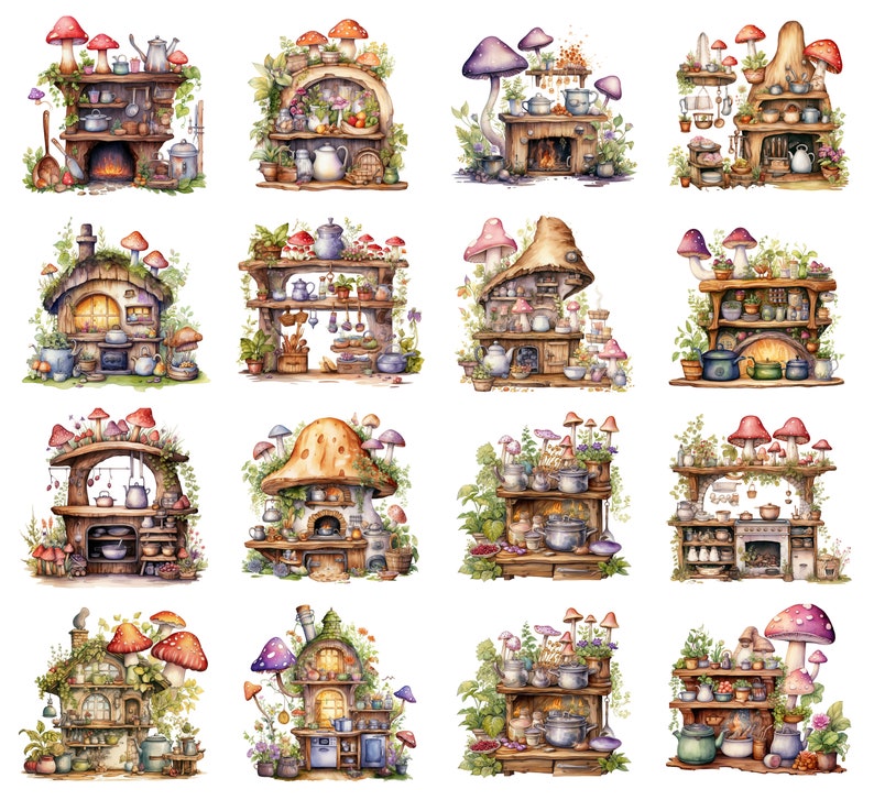 Watercolor Fairy Kitchen Clipart, PNG Digital Files on Transparent ...