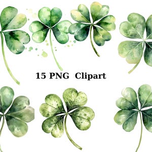 15 cliparts aquarelle de trèfles, clipart Nature, images individuelles PNG sur fond transparent, sublimation