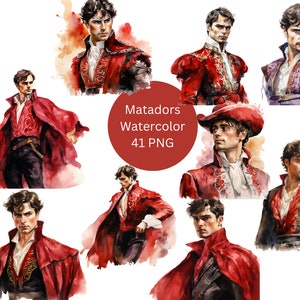 Watercolor Matadors Clipart, PNG digital files on transparent background, sublimation, commercial use