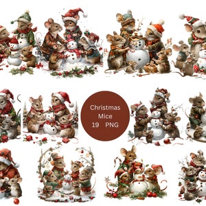 19 Weihnachtsmäuse Clipart, Weihnachtsclipart, PNG einzelne Bilder auf transparentem Hintergrund, Sublimation