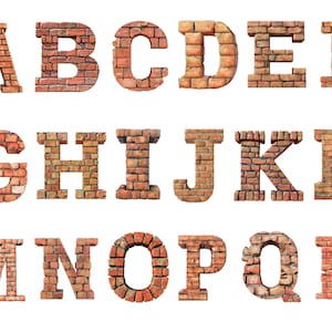 Alfabeto de tijolo aquarela Clipart, letras de tijolo arquivos digitais PNG em fundo transparente, sublimação, uso comercial