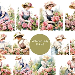 25 viktorianische Damen Aquarell Clipart, viktorianische Clipart, PNG einzelne Bilder auf transparentem Hintergrund, Sublimation
