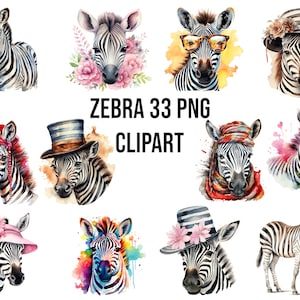 Aquarell Zebras Clipart, digitale PNG-Dateien auf einem transparenten Hintergrund, Scrapbook, Einladungen, kommerzielle Nutzung, sofortiger Download