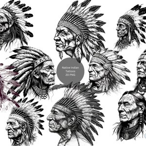 Native Indian Tattoos Clipart, PNG Einzelbilder auf transparentem Hintergrund, Sublimation, kommerzielle Nutzung