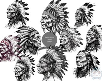 Clipart tatouages amérindiens, images individuelles PNG sur fond transparent, sublimation, usage commercial