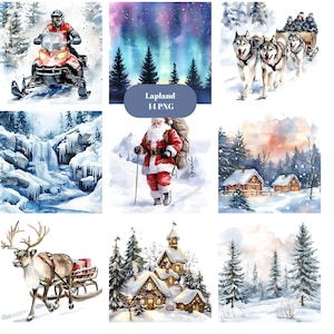 Lapland aquarel clipart, Finland clipart, individuele png-afbeeldingen op transparante achtergrond, sublimatie