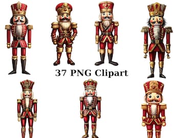 37 クリスマスくるみ割り人形水彩画クリップアート、クリスマスクリップアート、透明な背景の PNG 個別画像、昇華