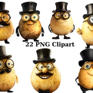 22 divertidas imágenes prediseñadas de patatas, imágenes prediseñadas caprichosas, imágenes PNG individuales sobre fondo transparente, sublimación