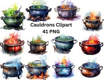 Watercolor Cauldrons Clipart , PNG digital files on a transparent background, sublimation design, scrapbook, commercial use