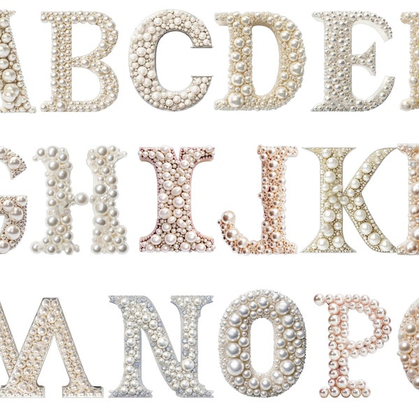 Pearl Alphabet Clipart, transparent background, clipart, 12x12, commercial use
