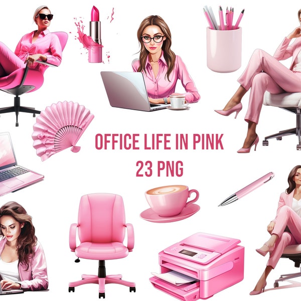 Office Life in Pink Clipart, transparent background, high quality, clipart, 12x12, commercial use