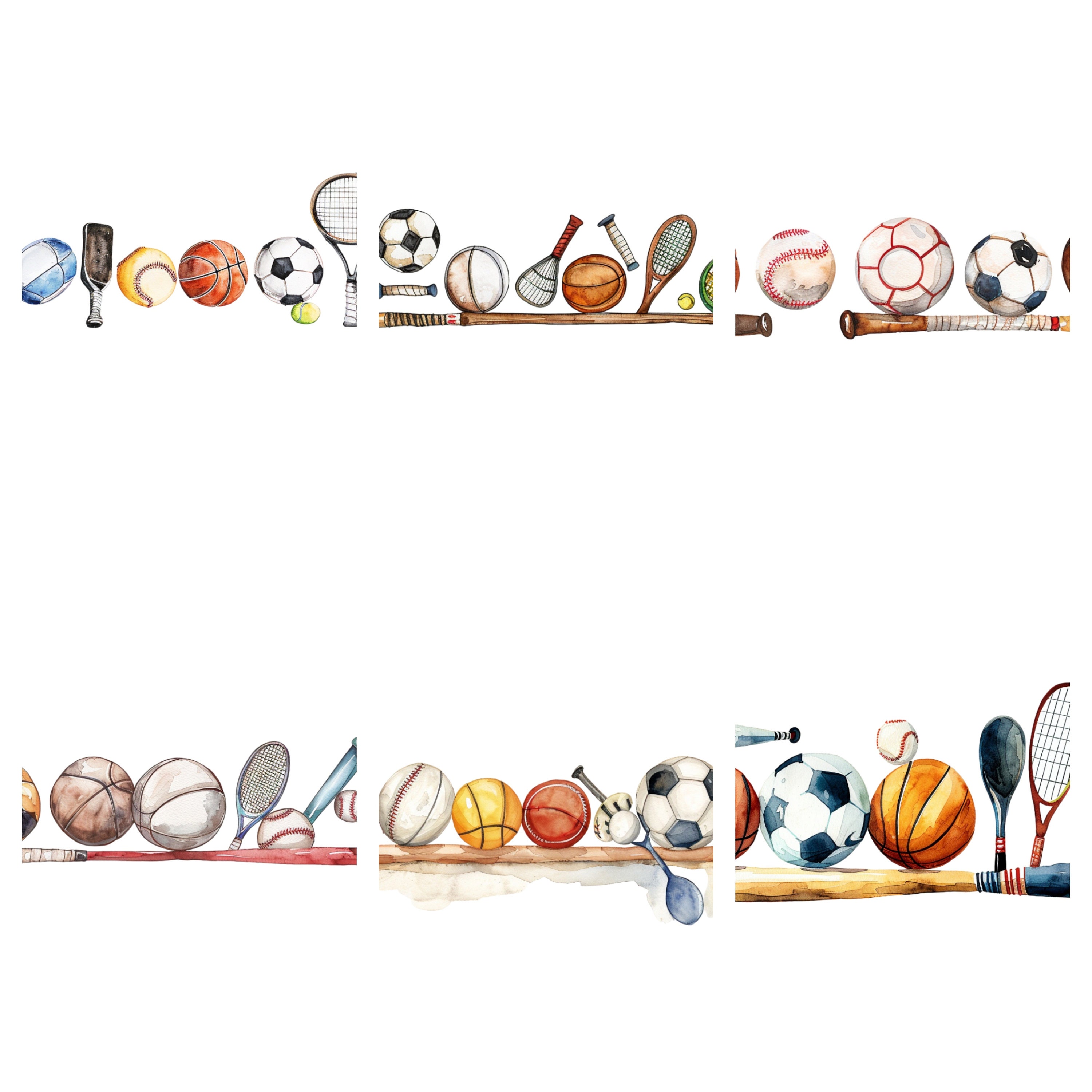 Sports Program Border 33 Sports Borders Watercolor Clipart, Border Clipart, PNG Individual ...