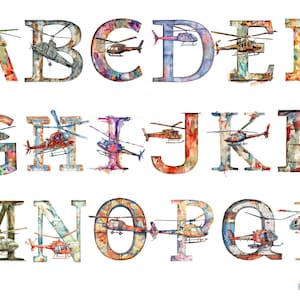 Acuarela Helicóptero Alfabeto Clipart, letras de avión png, fondo transparente, alta calidad, imágenes prediseñadas, 12x12, uso comercial