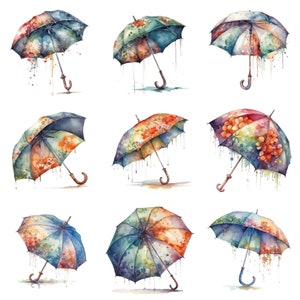 Watercolor Umbrellas Clipart, PNG images, Instant Download Scrapbook, Junk Journal, Paper Crafts Scrapbooking, Transparent background