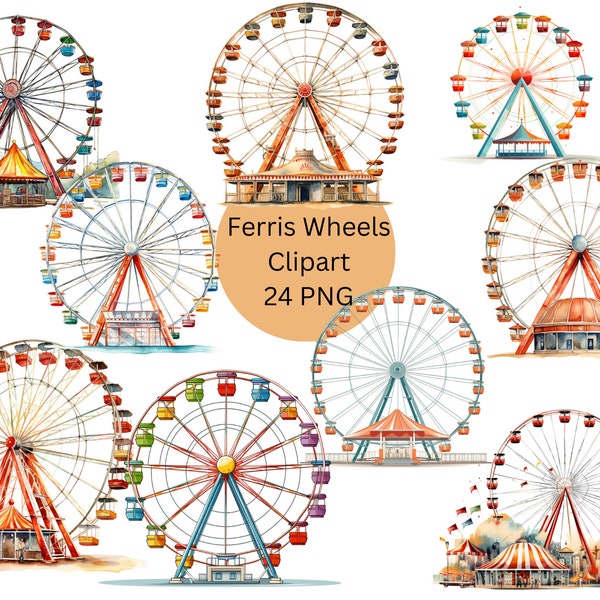 Ferris Wheels Clipart, fichiers numériques PNG sur fond transparent, sublimation, utilisation commerciale