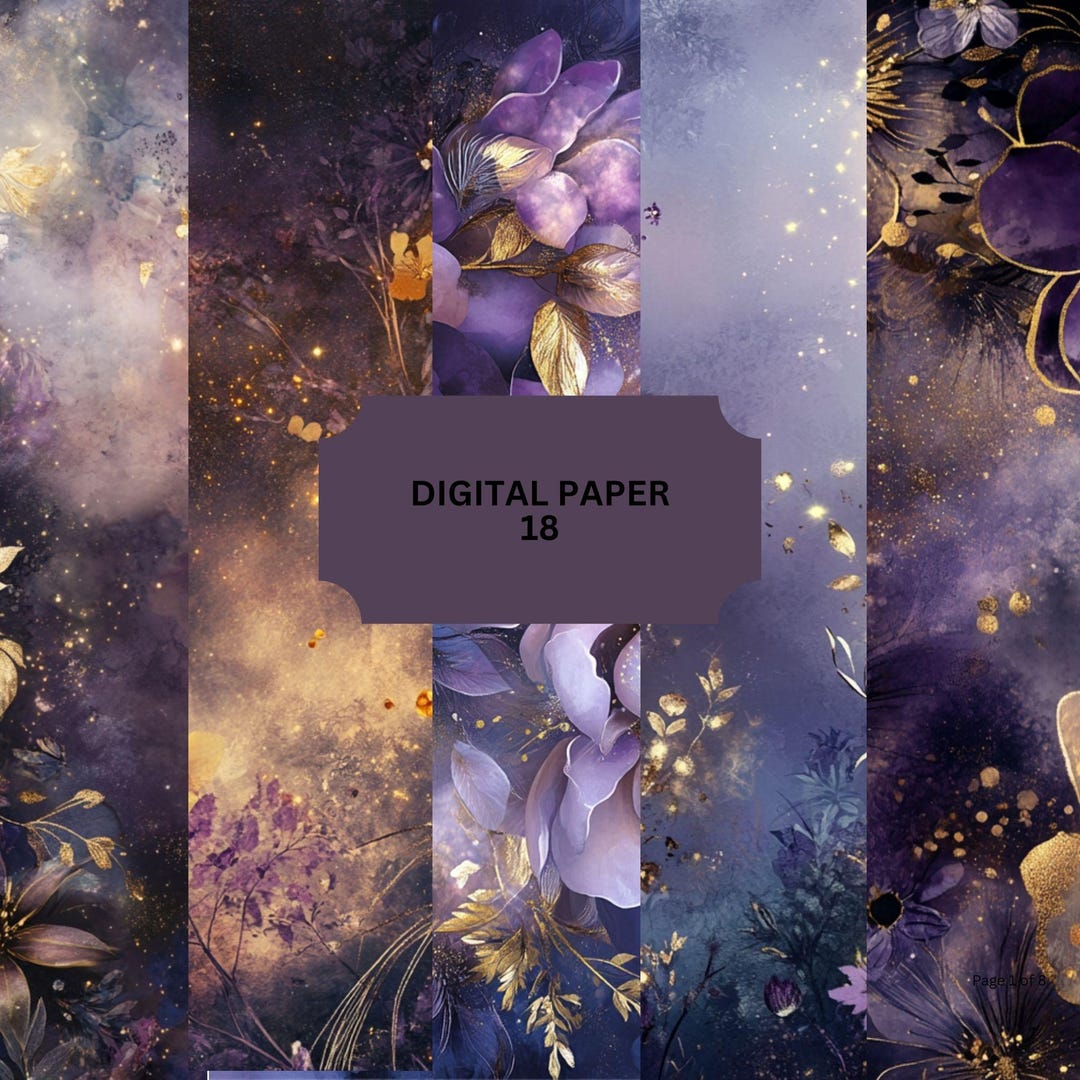 Purple and Gold Floral Digital Paper – 18 Luxurious Backgrounds for ...