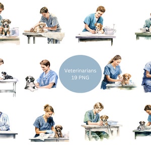 19 Veterinarians Watercolor Clipart, Medical Clipart, PNG individual images on transparent background, sublimation