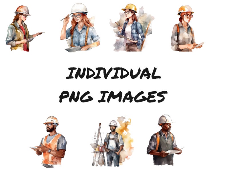Akvarell byggnadsingenjörer Clipart, PNG digitala filer på en transparent bakgrund, scrapbooking, kommersiellt bruk, omedelbar nedladdning. bild 2