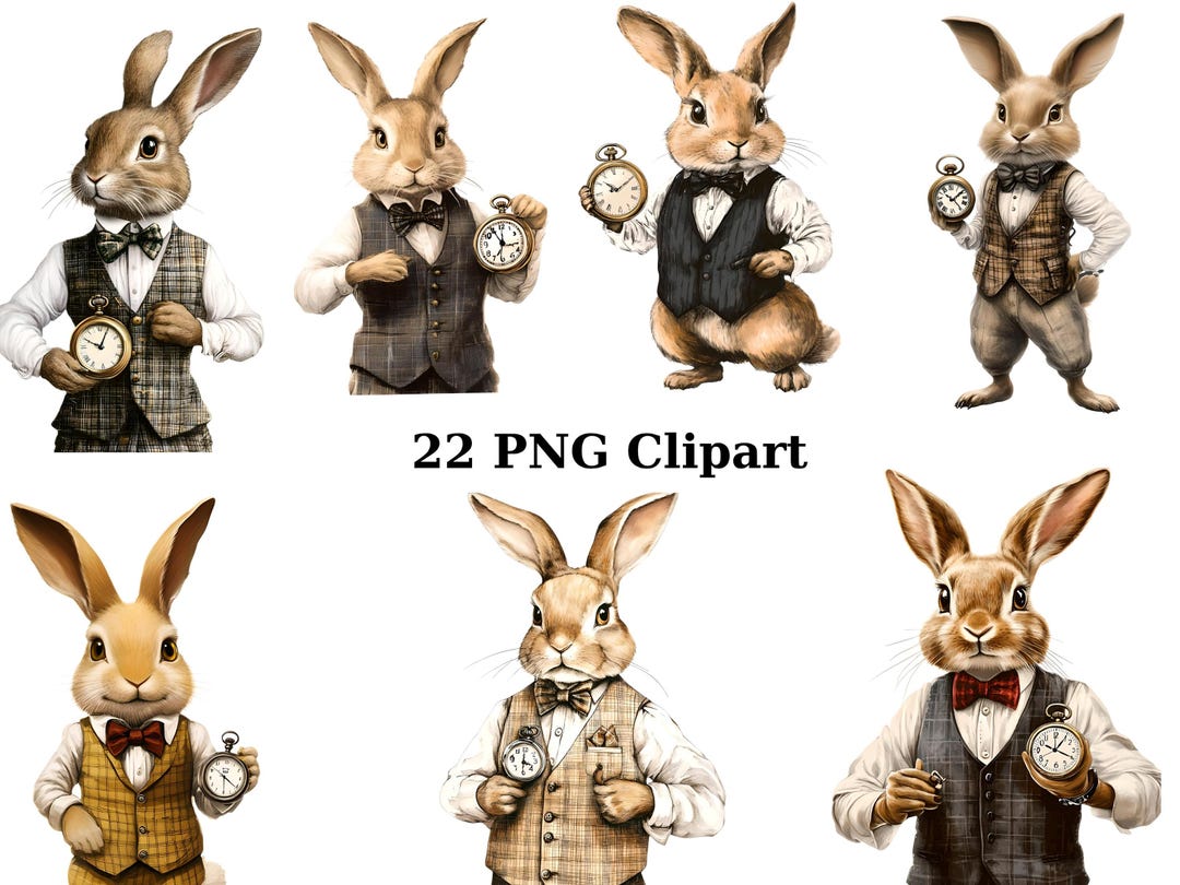 22 Gentleman Rabbits Watercolor Clipart, Animals Clipart, PNG ...