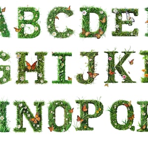 Clipart alphabet printemps, lettres de printemps, images individuelles PNG sur fond transparent, sublimation, usage commercial