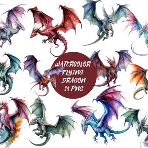 Aquarelle dragon volant, dragon, dragon volant, fond transparent, haute qualité, clipart, 12 x 12, usage commercial