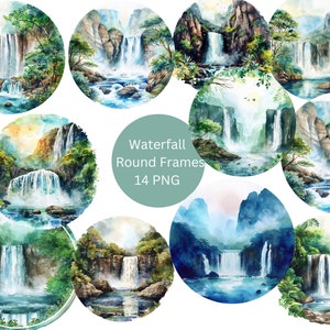 Watercolor Waterfalls Clipart, PNG individual images on transparent background, sublimation, commercial use